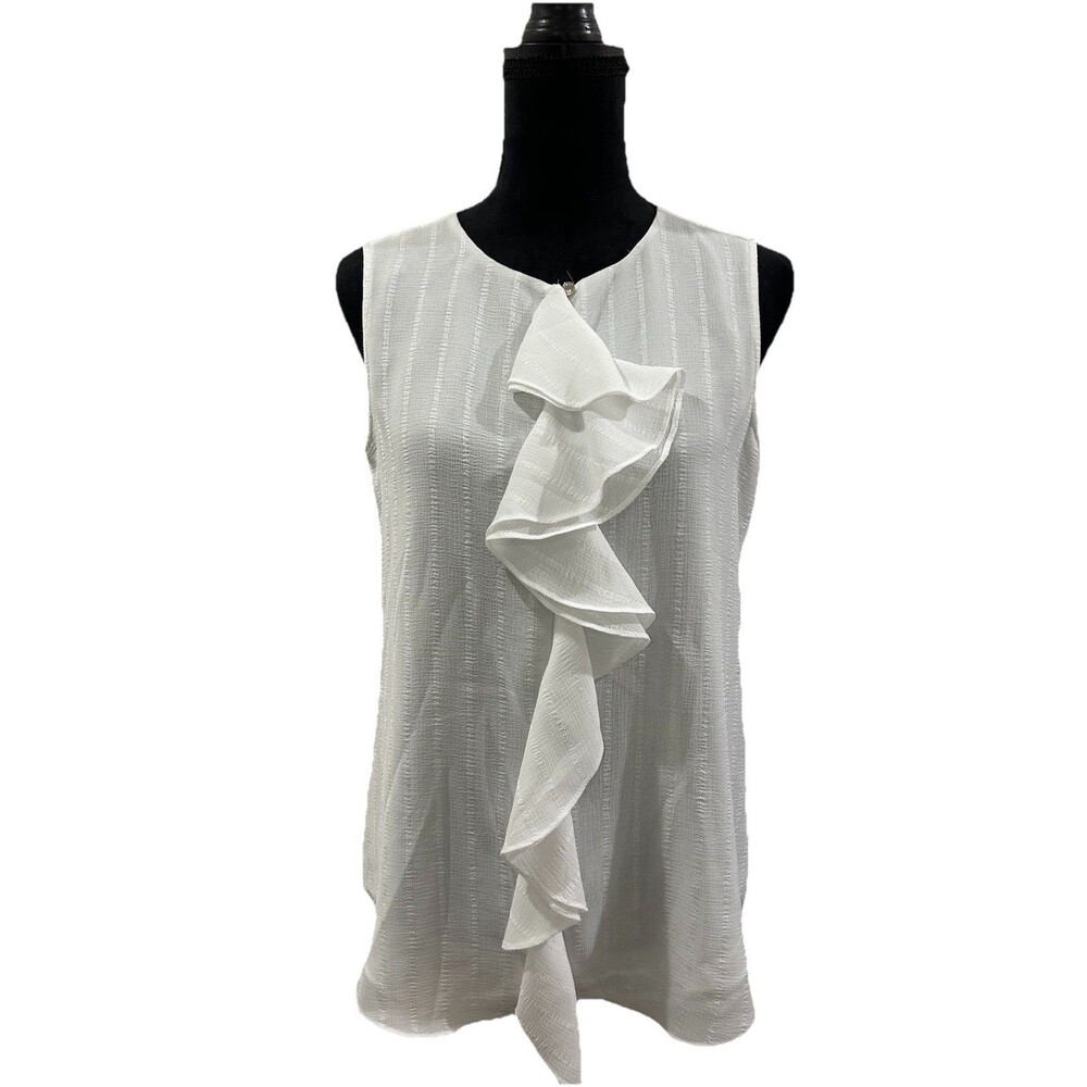 Tommy Hilfiger Womens Size SP White Blouse Ruffle Front Sleeveless